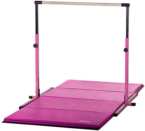 Nimble Sports Pink Adjustable Horizontal Bar and 4 Feet X 8 Feet Pink Gymnastics Mat Combo