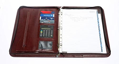 (Quality Upgrade Fall 2018) Portfolio Binder Briefcase Organizer Zippered 3 Ring PU Leather Executive Padfolio Writing Notepad Planner Resume Holder with Carry Handle for Business Professional (Brown)