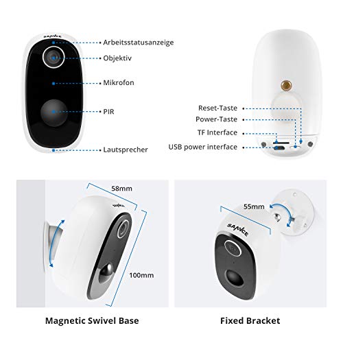 Wireless Rechargeable Battery Powered WiFi Camera, Home Security Camera, Night Vision, Indoor/Outdoor, 1080P Video with Motion Detection, 2-Way Audio, Waterproof, compatible with Cloud Storage/SD Slot - Thumbnail 6