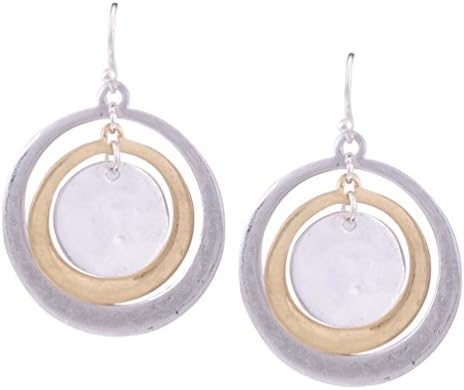 Women Fashion Round Two-Tone Drop Dangle Earrings Silver Gold XFCT19-4