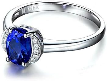 Solid 18k white gold promise ring,0.06ct SI-H Diamond Engagement ring,oval 1.24ct Natural Tanzanite,prong set