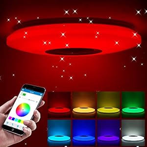 ShangSky Plafondlamp, led, dimbaar, RGB, bluetooth-luidspreker, muziek, slaapkamerlampen, met afstandsbediening via app…