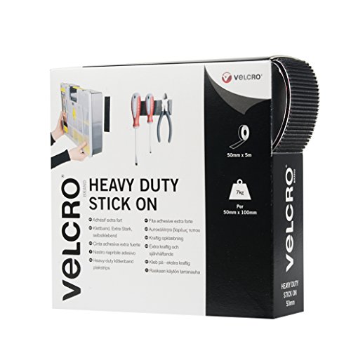 VELCRO Brand VEL60243 Black Heavy Duty Stick On Tape Roll, 50mm x 5m
