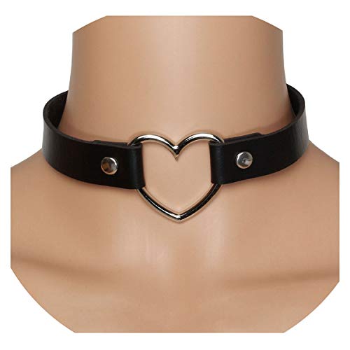 Eigso Vintage Love Heart PU Leather Choker Necklace Goth Choker Collar Chain Black
