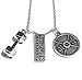Santa Monica Charm Co. Strong Is Beautiful Necklace With Dumbbell and 45lb Plate Pendants Gym, Bodybuilding Fitness Training Gift