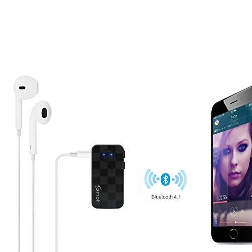 Smof Bluetooth 4.1 Receiver A2DP Multipoint Connection Wireless Audio Adapter/Bluetooth Hands-Free Car Kit with Built-in Mic&3.5mm Aux Port for Home Stereo Sound System