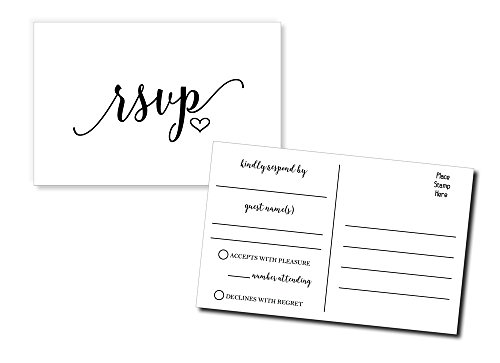 50 RSVP Heart Postcards (Thick Card Stock) - Any Occasion - Response Card, RSVP Reply, Wedding, Rehearsal Dinner, Baby Shower, Bridal Shower, Birthday, Engagement, Bachelorette Party Invitations