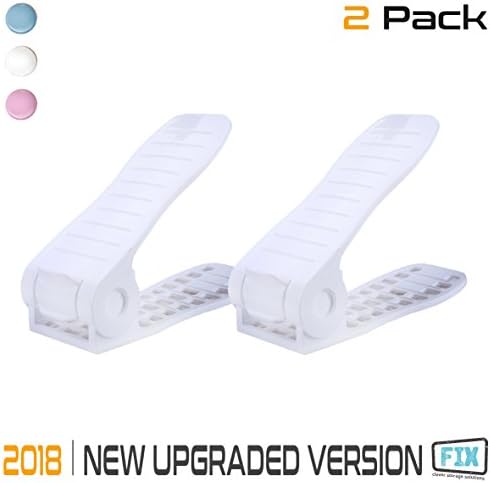 FIX Shoe Slots - Adjustable Shoe Organizer Space Saver Storage Rack Holder Double shoe rack , No Assembly Required (Snow White, 2)