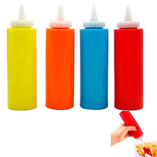 4 Pk 12oz Plastic Squeeze Bottle Condiment Dispenser Ketchup Mustard Mayo Sauce