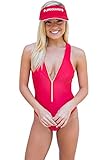 LIFEGUARD Officially Licensed Swimsuit for Women & Ladies, One Piece Lycra Swimming Suit, Gold Color Zipper.