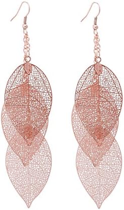 YAHPERNFiligree Copper Leaf Earrings Fashion Style Leaf Shape Dangle Earring Long Teardrop Dangle Drop Earrings For Women Party Favor