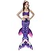 Bigface Up 3PCS Girls Swimsuit Mermaid Tail Swimwear Bikini Set Costume for Swimming (120(5-6 Years), Purple)