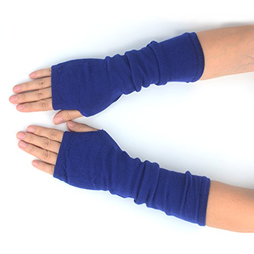 Flammi Women's Girls' Fingerless Arm Warmers Gloves Knit Thumb Hole Gloves Mittens (Blue)