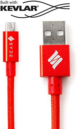 SYDE ARMOR Micro USB Cable with DuPont Kevlar, Durable Double-Nylon Braided Fast Charging Cable Built with Military-Grade Material for Samsung, Android Devices - Red - 5ft