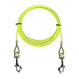 AMOFY 10ft Dog Tie Out Cable - Galvanized Steel Wire Rope with PVC Coating for Small to Medium Pets Up to 60 lbs Yellow Green