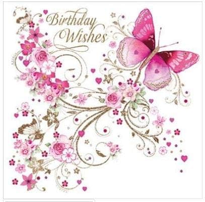 Nigel Quiney Female Birthday Card - Happy Birthday Card for Women with Floral Butterfly Trai Design and an Embossed Flitter Finish
