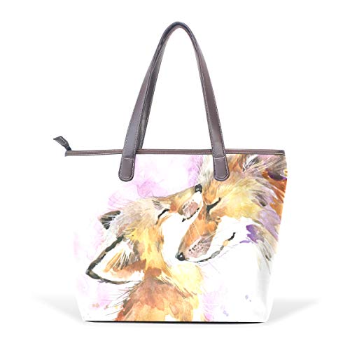 Women Top Handle Handbag Ladies PU Leather Tote Bag Fox Mother And Baby Shopping Travel Shoulder Bag L