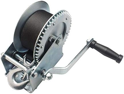 1200LB Hand Winch Capacity with 7M(23ft) Strap, Heavy Duty Manual Hand-Crank for Trailer, Boat or ATV, Silver