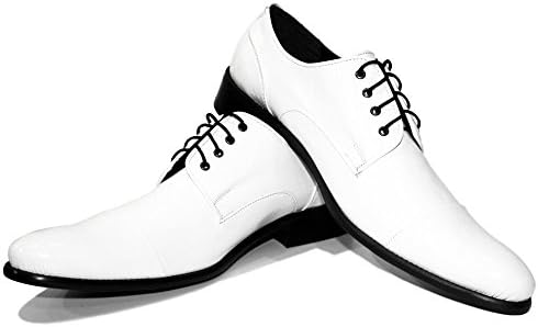 Modello Baltico - Handmade Italian Leather Mens Color White Oxfords Dress Shoes - Cowhide Patent Leather - Lace-Up