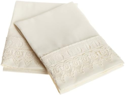 Cathay Home Venice Lace Standard Size Pillow Cases Constructed of Microfine Twill Weave in Highest Quality, Ivory Color, Set of 2