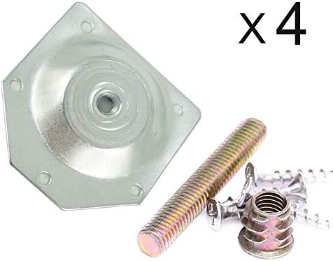 Carpete Leg Mounting Plates Furniture Leg Attachment Plates Industrial Strength T-Plate 5/16" Sofa Legs with Hanger Bolts Screws Strengthen Weak Furniture Repair Damaged Sofa Couch Seat,Set of 4
