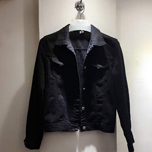 MIS1950s Women Denim Jacket Trend Lapel Solid Casual Buttons Blazer Outerwear - Thumbnail 5