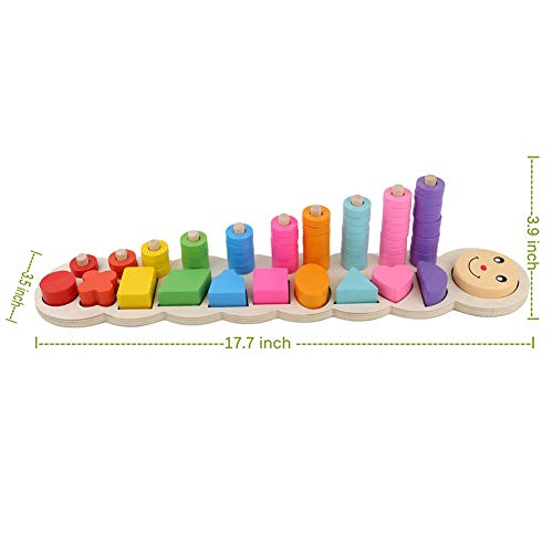GEDIAO Wooden Montessori Shape Sorting Stacking Learning Toys Kids Preschool Counting, Colorful Blocks Wood Board Toys Set