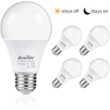 Ascher Dusk to Dawn A19 LED Bulb Sensor Light Bulbs Automatic On/Off, 60 Watt Equivalent, Warm White 2700K, Smart LED Indoor/Outdoor Security Lighting Bulbs, E26 Base, Pack of 4