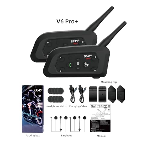 EJEAS V6 Pro + Casque de moto Bluetooth 5.1, version améliorée V6 Pro, équipé d'une interface de type C (lot de 2)