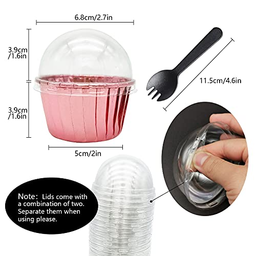 Cupcake Liners with Dome Lids 100Pack,FreeAir 3.5Oz Mini Foil Baking