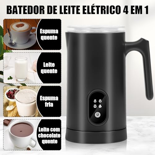 110V Espumador de Leite Elétrico 4 em 1, Vaporizador de Leite Elétrico de 430 ml, Batedor de Leite, Máquina Automática de Espuma Fria e Quente para Café, Latte, Chocolate Quente
