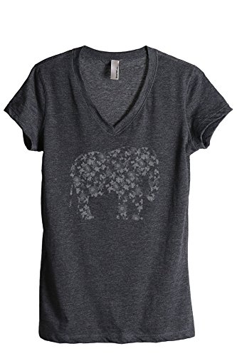 Floral Elephant Women's Fashion Relaxed V-Neck T-Shirt Tee
