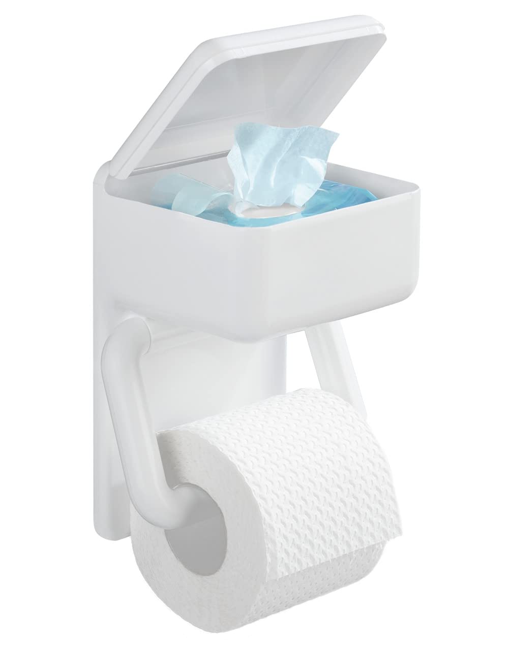 Wenko 2-in-1 toilet paper holder with shelf for wet toilet tissues, made of high-quality, sturdy plastic, including assembly material, dimensions (W x H x D): 16 x 20 x 11 cm