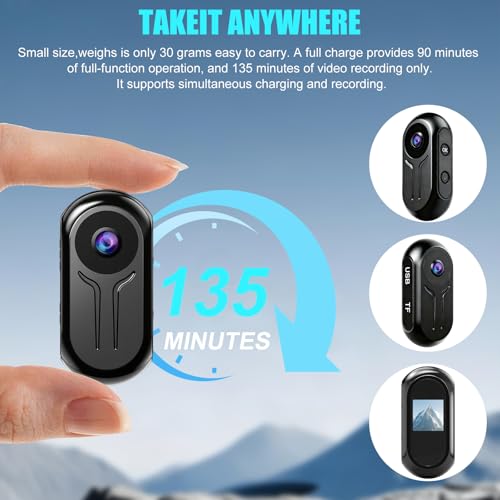 OBEST Cámara de Acción 1080P, Camara Deportiva Portátil con Pantalla, 128G Mini Cámara de Cuerpo, Visión Nocturna Wearable Body CAM para Mascotas/Vlog/Ciclismo/POV