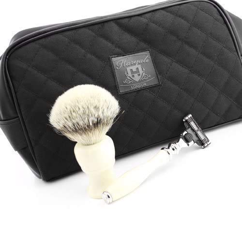 Mach 3 Compatible Cartridge Replaceable Head Razor,Silver Tip Badger Hair Shaving & Travel Bag for Men.Perfect Gift for him.