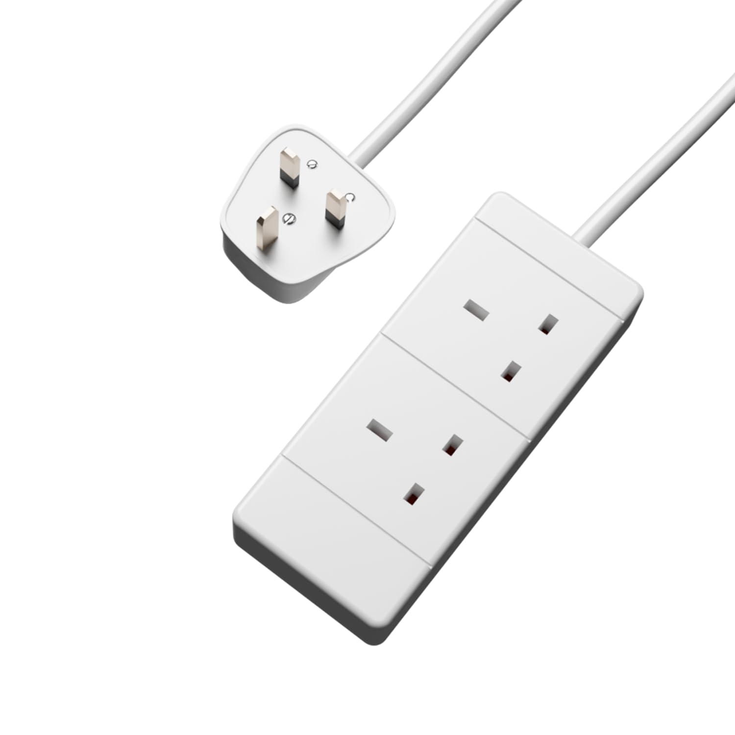 rhinocables - 2 Gang Mains Extension Lead | 13 Amp Power Strip Extender | BS1363 Compliant | Suitable for Home & Office | 15m Cord for Dual 3 Pin UK Plug, 15m WHITE