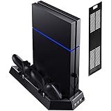 Kootek Vertical Stand with Cooling Fan for PS4 Slim / Regular PlayStation 4, Controllers Charging Station with Dual Charger Ports and USB HUB for Console Dualshock 4 Controller ( Not for PS4 Pro )