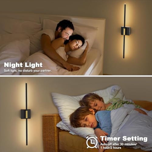Wall Sconces Set of 2 Battery Operated, Wireless USB Rechargeable Wall Lights with Remote Control, 360° Rotation, 8000mAh LED Dimmable Picture Lamp for Living Room, Bedroom, Hallway