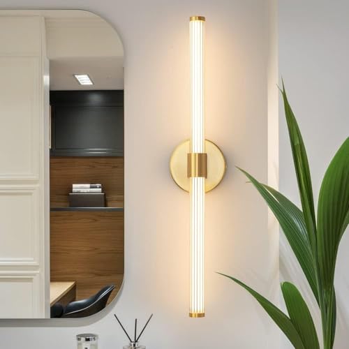 Deyidn Lámparas de tocador de baño dorado espejo LED luz ajustable 22,44 pulgadas moderna lámpara de pared escocesa de 360 ° 20w 3000k luz cálida