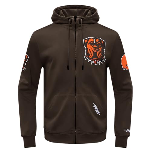 Pro Standard Mens NFL Cleveland Browns Classic Chenille Full Zip Hoodie Brown M