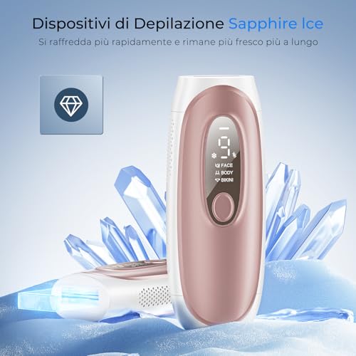 Pulsed Light Epilator with Sapphire Cooling Technology, Unlimited Flash Laser Epilator, Automatic Mode 9 Energy Levels Pulsed Light IPL For, Body, Armpits, Bikini