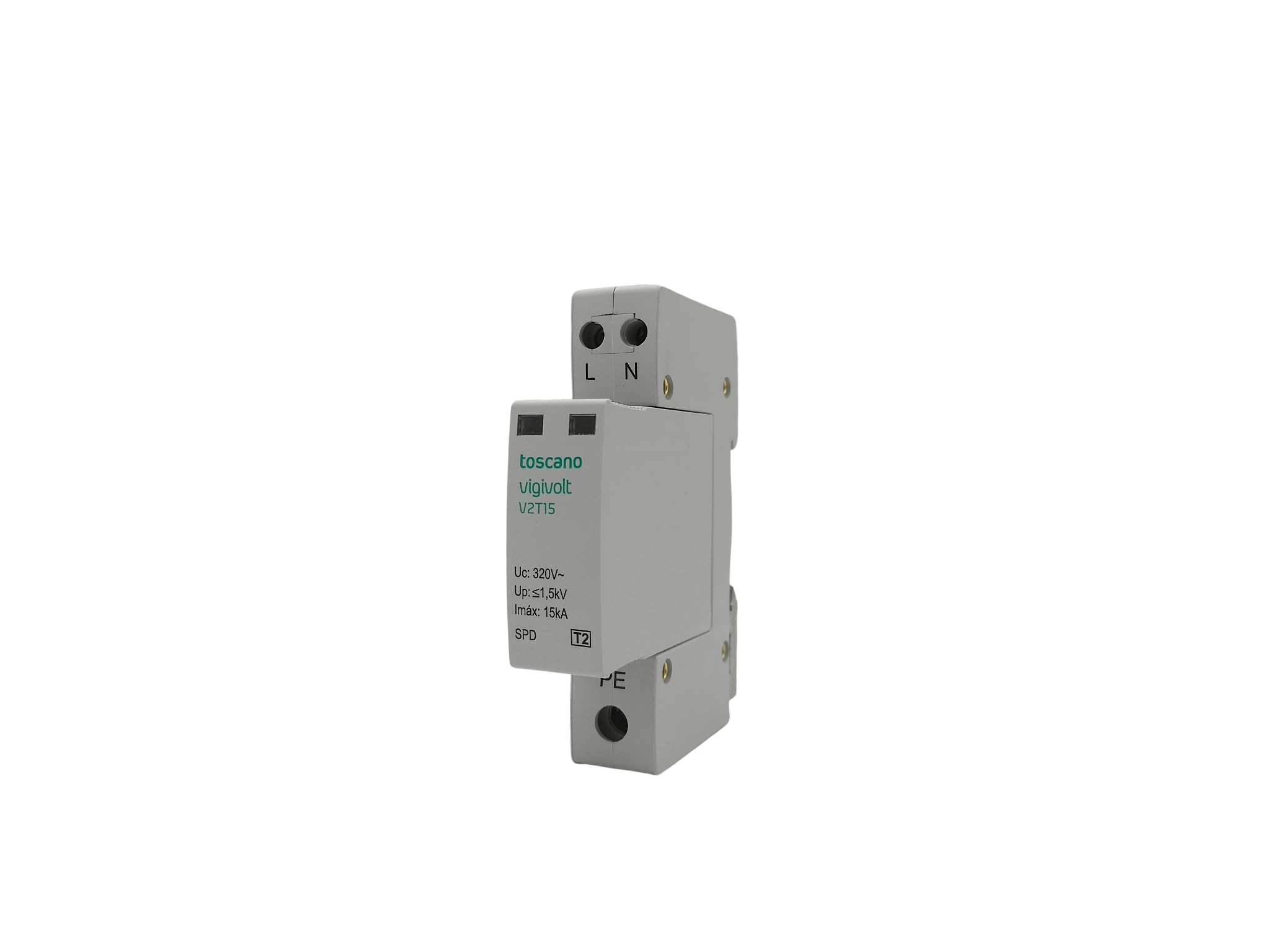 RASMACOR | TOSCANO V2T-15 | Single Phase Transitional Surge Protector | F+N 240Vac – 15KA Class II | Toscano vigivolt 10002463 | 1 Module