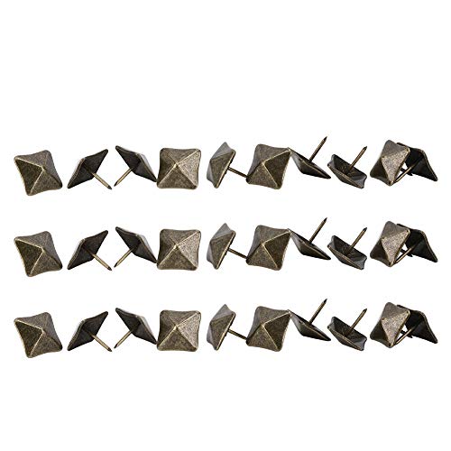 50Pcs Square Head Antique Push Pins, Upholstery Tacks Iron Nail Decorative Stud for Sofa Door Furniture Box Case Cyan Bronze Vintage Nail Set for Home Decor