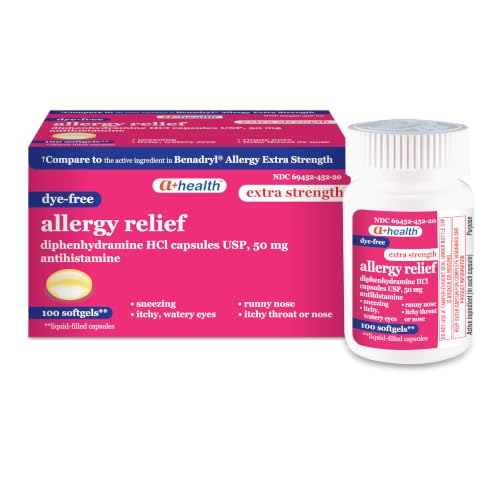 A+Health Dye Free Allergy Relief Diphenhydramine 50mg Softgels 100 Count