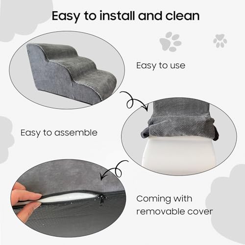 Pet Stairs for Small Dogs and Cats, Comfortable Curved Design with Waterproof Cover, High Density Foam Steps for Beds or Sofas, Durable and Lightweight, 3-Layer, 55 x 30 x