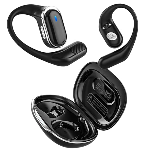 Open Ear Wireless Earbuds Bluetooth Headphones, 80H Playtime Stereo Ear Buds with ENC Noise Cancelling, Fast Charging, IPX7 Waterproof Sports Earphones with Earhook for Running/Workouts (Black)