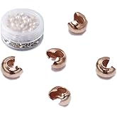 MAHAVIMOKSA 1Box 200pcs 3mm Crimp Beads Covers Half Round Open Crimp Beads Caps for DIY Jewelry Making (Rose Gold)