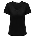 Meaneor Women's Casual V-Neck Roll Over Short Sleeve Solid Loose T-Shirt Blouse