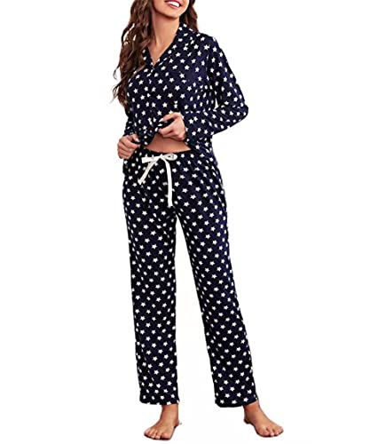 button down pajamas women ladies fancy pajamas womens silk pjs lounging button down pajamas women Navy Stars L