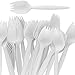 Durable BPA-Free White Disposable Sporks 50 pack. Recyclable, Eco-Friendly, Travel and Kid Safe Fork and Spoon 2-in-1 Eating Utensils. Cutlery for School Lunch, Picnics, Camping and Arts and Crafts